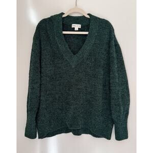 Ava Viv Womens Green Festive Holiday V Neck Long Sleeve metallic Pullover Sz X